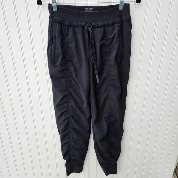 Athleta Black Joggers Rushed Sides With Pockets Womens Size 2 - Picture 2 of 4